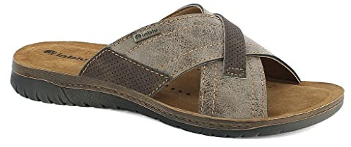 inblu Homme Sandales croisées en Cuir synthétique Mule, Marron foncé, 41 EU