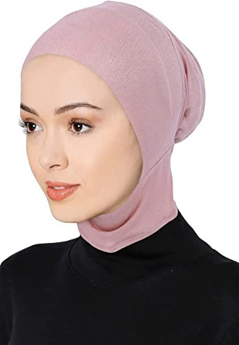 DAMILY Turban Cap Solide Musulmane des Femmes Maillot Hijab Écharpe de Tête Plain Underscarf Muslimah Écharpe Turban Cap (Rose)