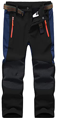 DAFENP Kinder Softshellhose Skihose Warm Gefüttert Thermohose Winter Wasserdicht Winddicht Schneehose Jungen Mädchen Wanderhose KZ0056-Black-128/134