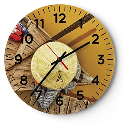 Modern Wanduhr Asiatisch Boot Brücke 40x40cm Rund Groß Wand Uhr Glas Analog Zimmeruhren Küche Büro Wohnzimmer Glasuhr Wall Clock Dekoration Design Wanddekoration Küchenuhr C4AR40x40-4844