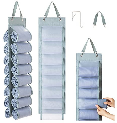 DHSFKBE Leggings Organizer Aufbewahrung, T-Shirt Organizer, Hängender Schrank Organizer, Hängende Kleidung Organizer mit 16 Rollenfächern für Yogahosen, Tank-Top, Handtuch, Unterwäsche, Hemd (grau)