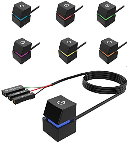 Winwill 1Pcs Power Button PC Power Supply Cable,2m length Desktop Computer External Remote Start On Off Switch Button Extension Cable with Colorful LED