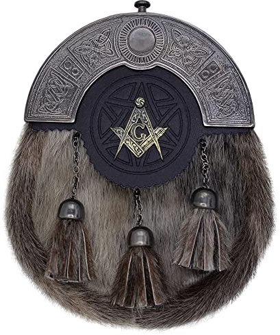 Imperial Kilt Products Schottisches Vollkleid keltischer Sporran mit antikem Kantle – Original Leder Sporran & Gürtel für Herren (Freimaurer-Abzeichen)