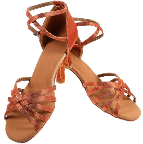 PLAFOPE 1 Pair Yoga Shoes Satin Heels Dancing Shoes High Heel Open-Toed High Heels High Heel Satin High Heels Indoor Golden Latin Dance Heels