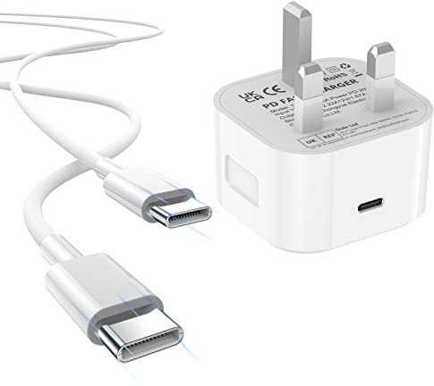 BIHPJD 20W USB C Fast Charger with 2M Cable Type-C PD Wall Charging Plug UK Power Adapte Compatible iPad Pro 12.9 2021/2020/2018, Pro, Air 5, Mini 6, Pixel 6/54/XL/3, Galaxy S22 A52