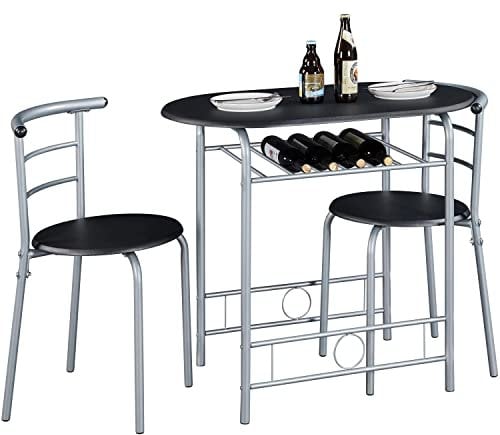 Yaheetech 3-teilig Balkonmöbel, Gartenmöbel, Balkonset aus Holz, Gartenset mit 1 Tisch und 2 Stühlen, Balkontisch, 90 x 53 x 73,5 cm Schwarz