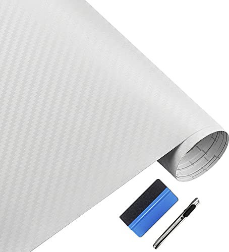 NewL Pellicola adesiva in 3D in fibra di carbonio, con rilascio d'aria, senza bolle, strumenti di montaggio inclusi (30 x 152 cm), colore: Bianco