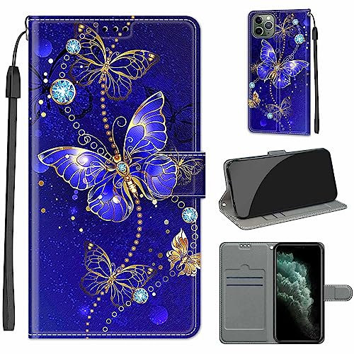 for iPhone 11 Pro 5.8 Case, PU Leather Wallet Book Flip Folio Stand View Cover Pouch Compatible with iPhone 11 Pro Phone Case (Blue Butterfly)