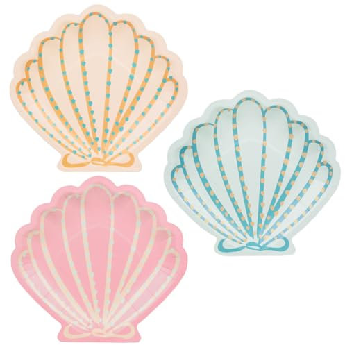 Talking Tables WAVESPLTSHELL Lot de 12 assiettes en papier pastel sur le thème de la sirène, en forme de coquille, recyclables, respectueuses de l'environnement, pour fête d'anniversaire d'enfants,