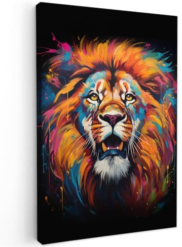 MuchoWow© Bilder 40x60 cm Wohnzimmer Deko Modern Wandbild Foto auf Leinwand Bild Schlafzimmer Room Decor Geschenke Banksy - Street Pop Art - Löwe - Graffiti - Tiere - Schwarz