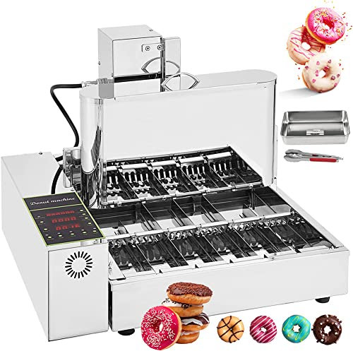 2000W Commercial Donut Making Machine, 4/6 Rows Mini Donut Maker with Intelligent Control Panel,Digital Donut Fryer Auto Flip Adjustable Donut Thickness, CE/FCC/CCC/PSE 6Row