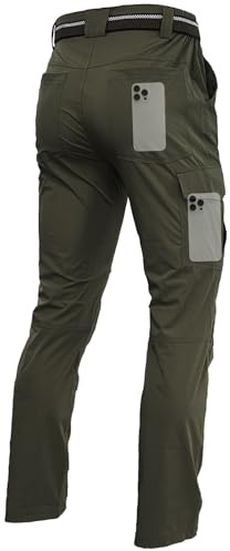 Men's Lightweight Hiking Cargo Work Pants Quick Dry Water Resistant Fishing Travel Climbing Outdoor Stretch Pants Army Green 36