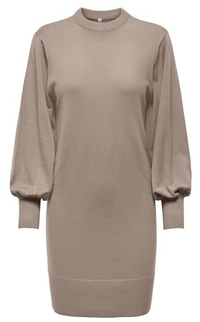 ONLY Damen Onllabelle Life L/S Dress KNT Noos Kleid Maxi 15210835,Mocha Meringue/Detail:w. Melange,M