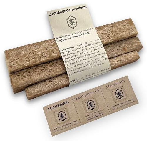 Luchsberg Dauerdocht für Wachsfresser | Docht für Outdoorkerzen, Wachsfeuer, Schmelzlicht - auch für DIY Betonkerzen - Ersatzdocht Set (M/L/XL)