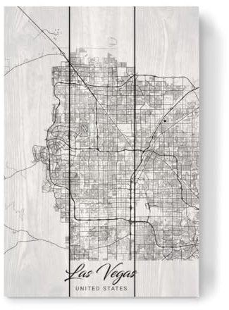 artboxONE Holzbild 45x30 cm Schwarzweiß Las Vegas CityMap von Künstler Webwald