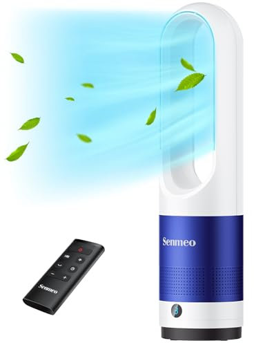 Senmeo 55cm Bladeless Fan, Tower Fan with Remote Control, 8 Speed, 90° Oscillation, 9H Timer, LED Display, Silent Column Fan for Home Office
