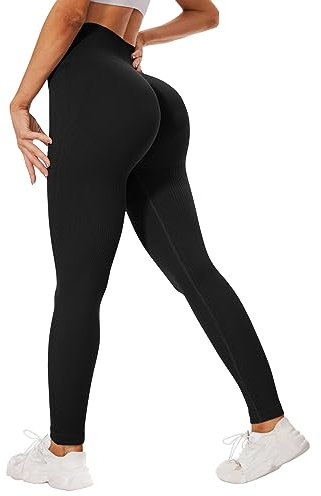 DDOBB Scrunch Leggings Damen Butt Sport Nahtlose Po Push Up Booty High Waist Sportleggins Lang Gym Fitness Leggins Blickdicht Laufhose Dehnbar Yoga Pants(Schwarz,XXL)