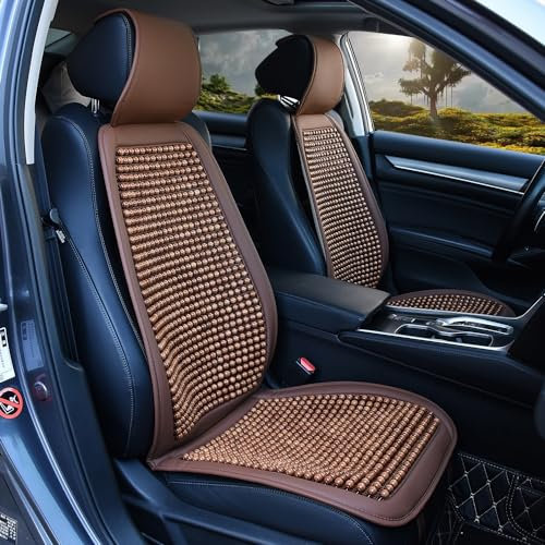 Blueshyhall Auto Sitzbezug mit Massage, 1 Stück Coole Atmungsaktive Autositzbezüge Sitzauflage Auto Vordersitze Holzperlen Sitzauflage Universalle Massagekissen für Auto, Büro (Braun)