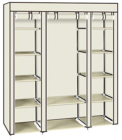 Bonnlo Armoire Tissu avec Penderie et Étagères,Stable,Armoire Penderie,150x45x175cm,Spacieuse,Pliable,Beige