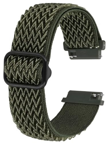 BISONSTRAP Dehnbares Nylon Uhrenarmband, Verstellbare Schnalle Schlaufenbänder, Schnellverschluss, Elastisches Geflochtenes Nylonarmband 18mm, Armeegrün