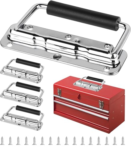 SUPAWAY 4 Stück Tragegriff Flightcase Griff Boxengriff Eisen 140mm Klappgriff Automatisch Zurückprallen Holzkistengriff Faltgriff mit Isoliertem Gummigriff für Werkzeugkasten Ersatz,Aufbewahrungsboxen