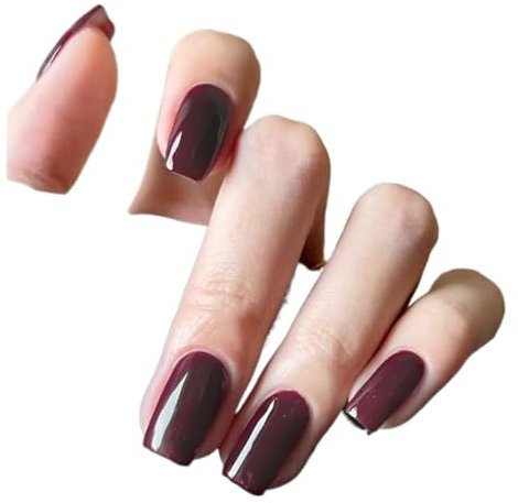 24 pièces Violet foncé Couleur Unie Style français Luxe Moyen carré Presse sur Les Ongles Hiver Chaud Couleur Unie Faux Ongles Brillant Artificiel Doigt manucure Faux Ongles