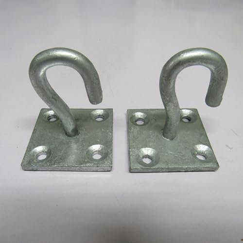 Hook On Chain Plates X2 Black Or Galvanised (Wire Rope Clothesline Wall Anchor Heavy Duty Steel) (Galvanised)
