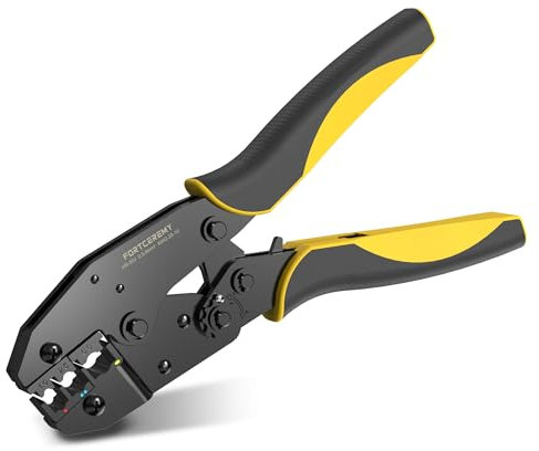 Ratchet Crimping Plier, FortCeremy Insulated Ratcheting Wire Terminal Crimp Tool, Orange AWG20-10 (0.5-1.5/1.5-2.5/4-6mm²) Hand Crimping, Electrical Crimper Plier for Electrical Connectors, Black