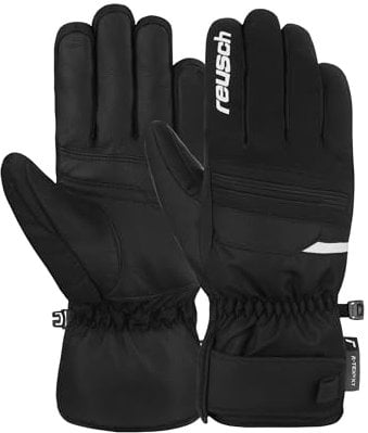 Reusch Brandon R-TEX XT warme, wasserdichte, Winddichte und atmungsaktive Unisex Winterhandschuhe Fingerhandschuhe Schneehandschuhe Skihandschuhe Herren Damen, schwarz-weiß, 6,5