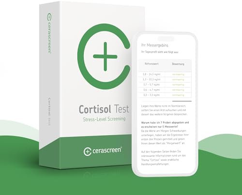 Cortisol Test Kit von CERASCREEN – Cortisol-Spiegel messen | Stressprofil | Hormonspeicheltest für zu Hause bei Erschöpfung, Dauerstress & Schlafstörung | Auswertung im Fachlabor