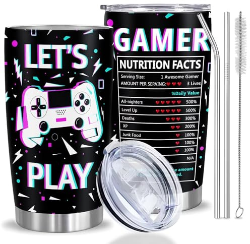Gaming Cup Tumbler 20oz , Stainless Steel Insulated Gamer Tumblers Coffee Travel Mug Cup ,Video Game Gifts for Men Boyfriend Teen Husband Gamers Gift for Birthday Christmas Gaming Stuff Boy Present