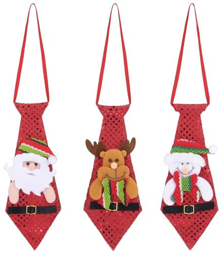 CLISPEED 3 Stück Krawatte Weihnachtsmann Accessoires, Xmas Rentier Schneemann Weihnachtskrawatte für Herren, Madame, Kind Weihnachtskrawatten Set für Lustige Seidenkrawatten