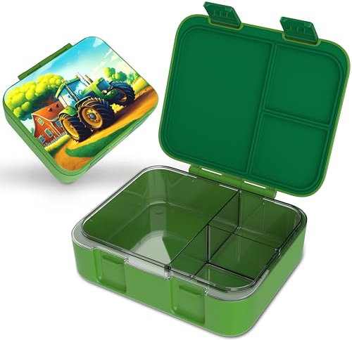 Jarlson® Brotdose Kinder mit Fächern MILI | Lunchbox BPA frei | Bento Box auslaufsicher | Snackbox | Jausenbox für Kindergarten und Schule |1000 ml - Leichtgewicht (Traktor Grün)