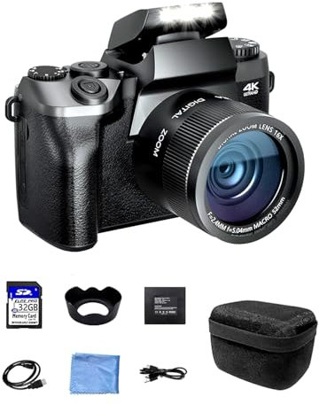 SWE Digitalkamera 4K 64MP Digital Kamera Fotokamera mit 4.0 Touchscreen, Autofokus WiFi Kompaktkamera 16X Digitalzoom Fotoapparat Camera für Einsteiger Jugendliche mit 32G Karte 3000mAh Akku Tasche