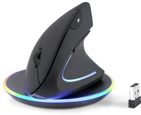 perixx PERIMICE-713RX Wireless Rechargeable Vertical Mouse, Duo Wired and Wireless Charging, 6 Buttons, Right-Handed, Black