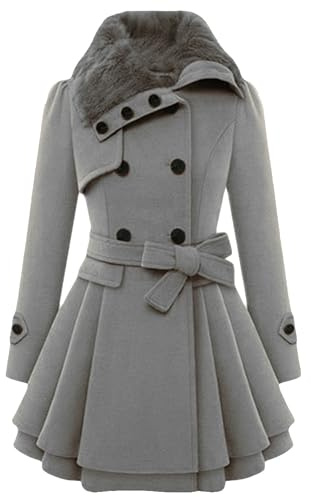 PUDANA Frauen Warme Cozy Pendeln Ausgehen Mäntel Plüsch Fluffy A-Linie Mid Long Cardigan Grau S