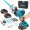 Scie Sabre Sans Fil 21V, Scie Alternative Électrique avec 2 x 2.0Ah Batteries et 8 Lames de Scie, Moteur sans Balais, Lumière LED, Chargeur Rapide, Idéal pour Coupe de Bois, Branches, Métal