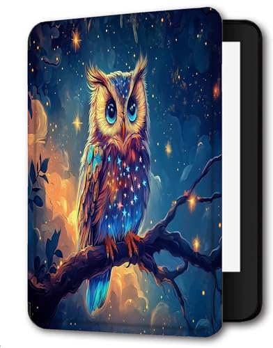 Case For 6 Kindle Paperwhite (7th/6th/5th Gen - 2015/2013/2012 Released Model: DP75SDI or EY21) PU Leather Case Paperwhite Cover-Starry Sky Owl Fantasy Animals