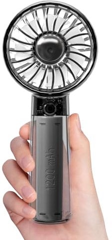 FUNJEO F111 Glassy Mini-Ventilator, 3 Geschwindigkeiten, Leichter USB-Wiederaufladbarer Ventilator, Leistungsstark für Outdoor/Reisen/Sport/Arbeit (Schwarz)