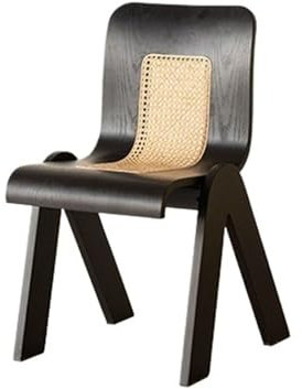 Rattanstuhl- Retro-Esszimmerstuhl aus Rattan – Rückenlehne aus Holz, Loungesessel for Entspannen auf dem Balkon, Retro-Beistellstühle aus der Mitte des Jahrhunderts Terrassen-Loungesessel(Schwarz)