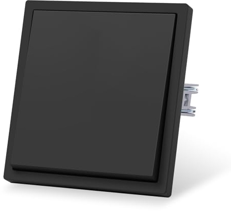 CNBINGO Light Switch Matt with Clamping Claws - Single Wall Switch - Black Rocker Switch Flush-Mounted - Plastic Plates with Skin Feel - 80 mm x 80 mm
