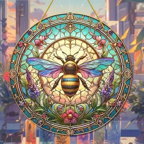Attrape-soleil plat 2D en forme d'abeille à suspendre, attrape-soleil en verre teinté pour fenêtre, décoration murale, cadeau d'anniversaire