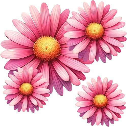 9 adesivi in vinile con margherite rosa, decalcomania floreale, multiuso, ideali per bidoni, auto, laptop, bici, parete, camper, ecc. Resistente alle intemperie e vibrante (margherita rosa)