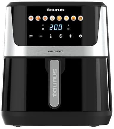 Taurus – Freidora aire Air Fry Digital XL | 1700W | 8L | 8 Programas | Pantalla táctil | Avisador Acústico | Cocción Uniforme | Libre BPA y PFOA | Asa toque frío | Recetario online