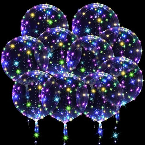 OSDUE 10 Palloncini LED Trasparenti, 24Pollici Palloncini LED BOBO Palloncino Luminosi Colorato Riutilizzabile con 3m Luci della Stringa Adatti per Compleanni Matrimoni San Valentine Natale Decorazion