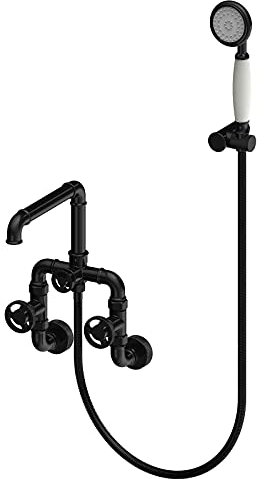 Robinet de baignoire avec pommeau de douche à main, robinet de baignoire à long bec de style industriel, robinet de baignoire noir, robinet de remplissage de baignoire mural pour salle de bain