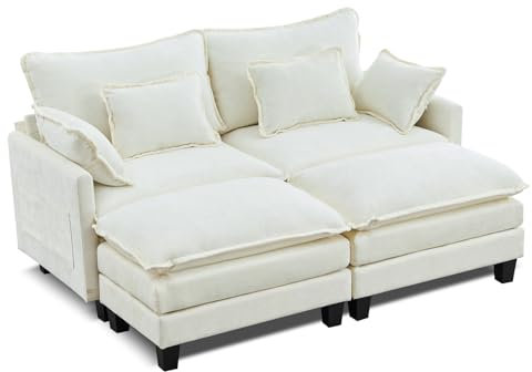 SAMERY Ecksofa Modulares Sofa Couch L Form mit Polsterhocker Big Sofa 2 Sitzer Wohnlandschaft L-Form Eckcouch Schlafsofa Wohnzimmer Schlafzimmer Wohnung MöBel mit 4 Kissen und Doppelten Sitzkissen