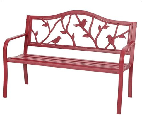 LUNAIZHUO Gartenbänke für Draußen, Rote Terrassenbank mit Rückenlehne und Armlehnen, Retro-Eisenkunst für Park, Veranda, Rasen, Garten, Hof