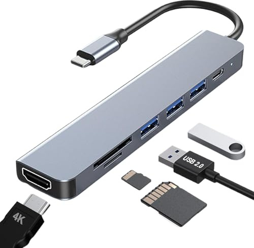 USB C Hub, USB C Docking Station, Multiport Adapter, Adapter (7-in-1), PD100W, SD/TF Card Reader, Docking Station 4K HDMI For Laptop, PS5/PS4, Switch, Printer, USB Fan, Flash Drive