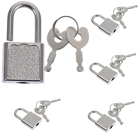Abaodam 5pcs Mini Antique Style Lock Key Set for Kids Treasure Chest Toys, Reusable Sealing Padlocks Small Keys, Silver Small Lock Accessories for Children's Pirate Treasure Boxes